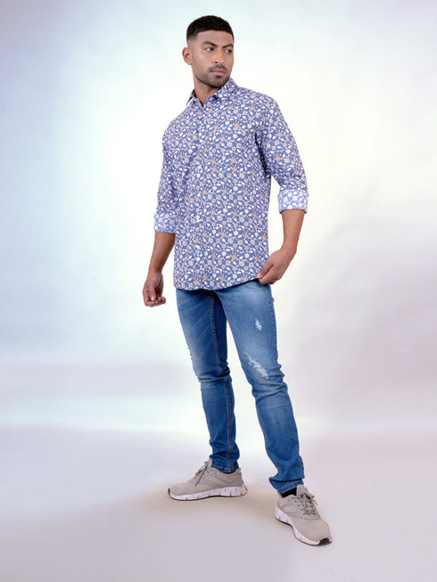 Men Blue Floral Printed Sustainable Casual Full Shirt