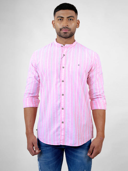 Men Pink Stripes Printed Sustainable Casual Full Shirt