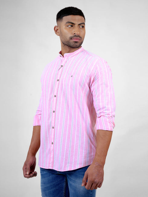 Men Pink Stripes Printed Sustainable Casual Full Shirt