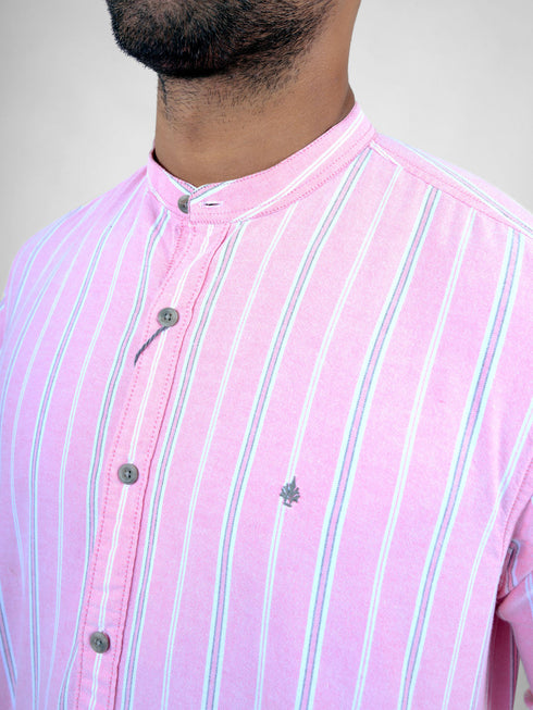 Men Pink Stripes Printed Sustainable Casual Full Shirt