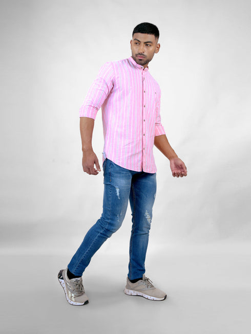 Men Pink Stripes Printed Sustainable Casual Full Shirt