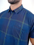 Men Navy Blue Checked Sustainable Casual Half Shirt