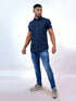 Men Navy Blue Checked Sustainable Casual Half Shirt