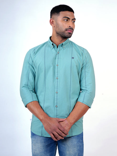 Men Aqua Blue Stripes Printed Sustainable Casual Full Shirt