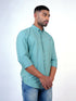 Men Aqua Blue Stripes Printed Sustainable Casual Full Shirt