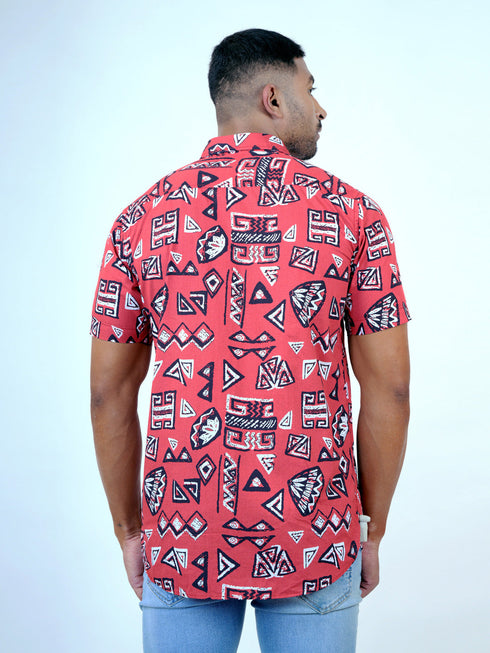 Men Red Geometric Printed Sustainable Casual Short Shirt