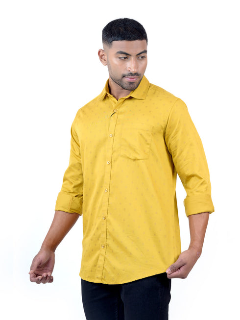 Men Musterd Floral Printed Sustainable Casual Full Shirt