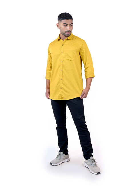 Men Musterd Floral Printed Sustainable Casual Full Shirt