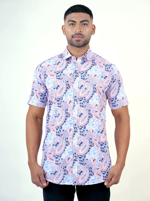 Men Light Blue Floral Printed Sustainable Casual Short Shirt