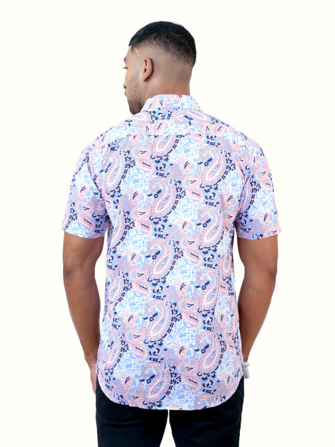 Men Light Blue Floral Printed Sustainable Casual Short Shirt