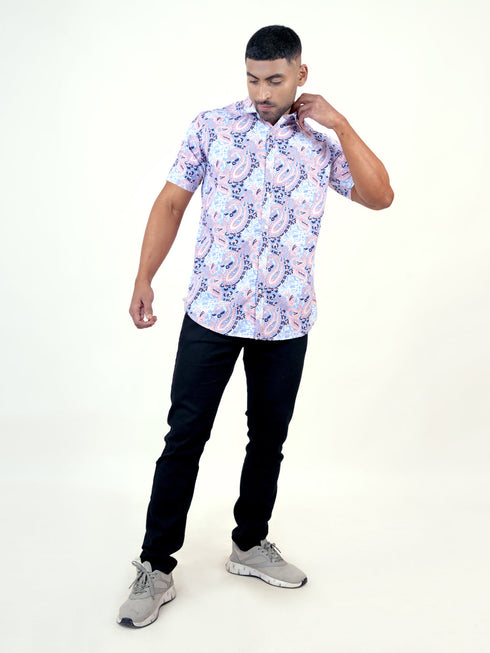 Men Light Blue Floral Printed Sustainable Casual Short Shirt