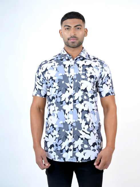 Men Gray Floral Printed Sustainable Casual Short Shirt