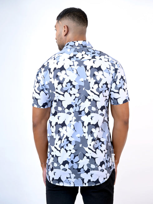 Men Gray Floral Printed Sustainable Casual Short Shirt