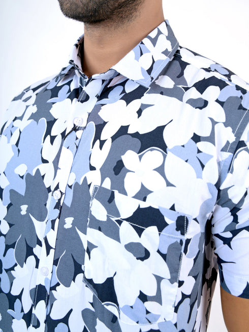 Men Gray Floral Printed Sustainable Casual Short Shirt