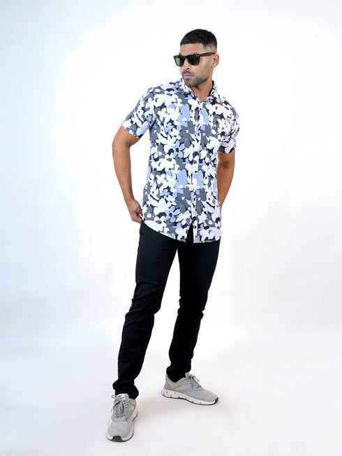 Men Gray Floral Printed Sustainable Casual Short Shirt