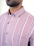 Men Peach Pink Stripes Printed Sustainable Casual Full Shirt