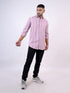 Men Peach Pink Stripes Printed Sustainable Casual Full Shirt