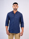 Men Navy Blue Striped Sustainable Casual Full Shirt