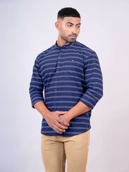 Men Navy Blue Striped Sustainable Casual Full Shirt