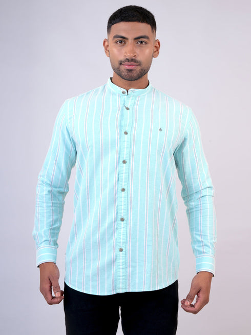 Men Aqua Blue Solid Sustainable Casual Full Shirt