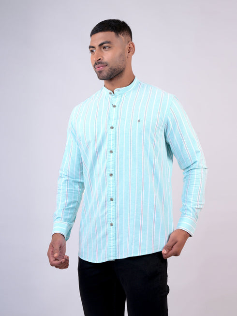 Men Aqua Blue Solid Sustainable Casual Full Shirt