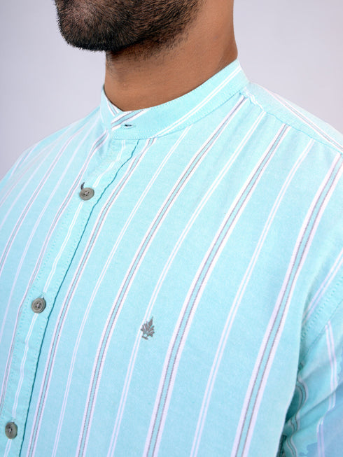 Men Aqua Blue Solid Sustainable Casual Full Shirt