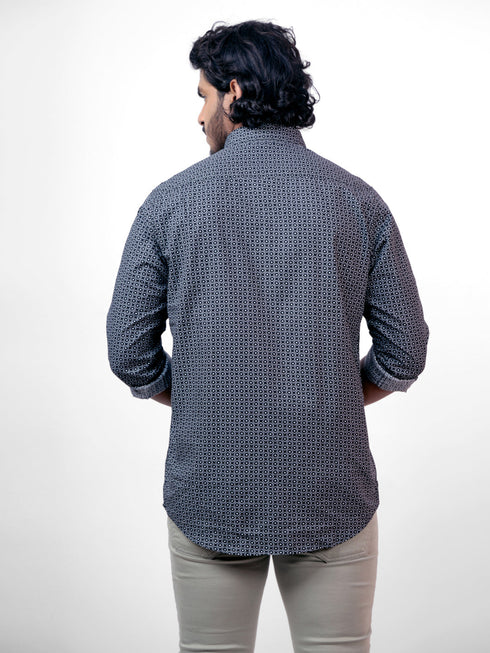 Men Black Organic Printed Sustainable Casual Full Shirt