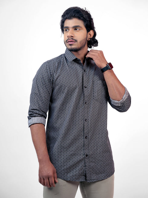 Men Black Organic Printed Sustainable Casual Full Shirt