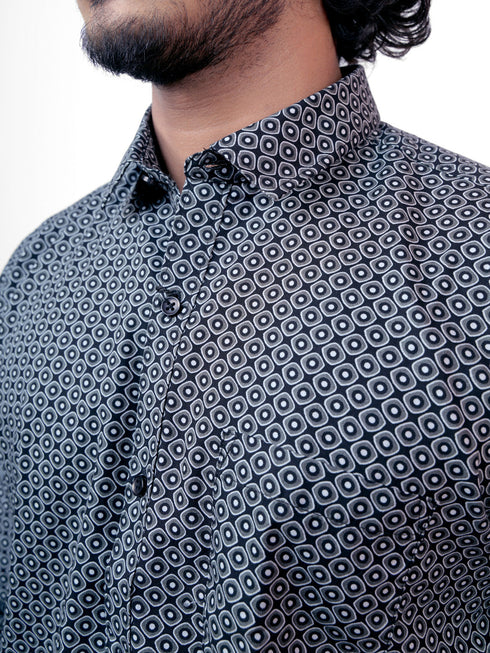 Men Black Organic Printed Sustainable Casual Full Shirt