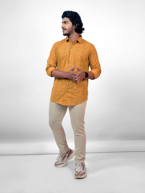 Men Mustard Printed Sustainable Casual Full Shirt
