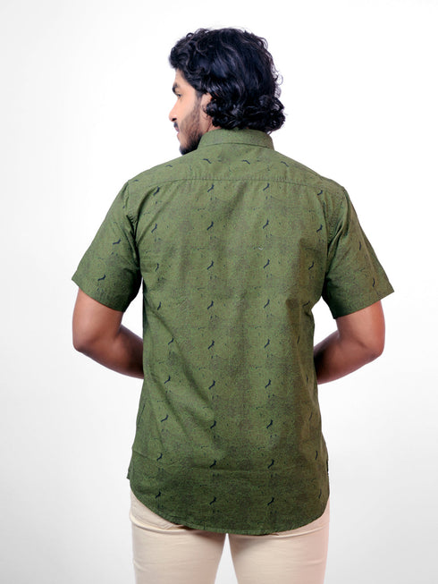 Men Dark Green Printed Sustainable Casual Half Shirt