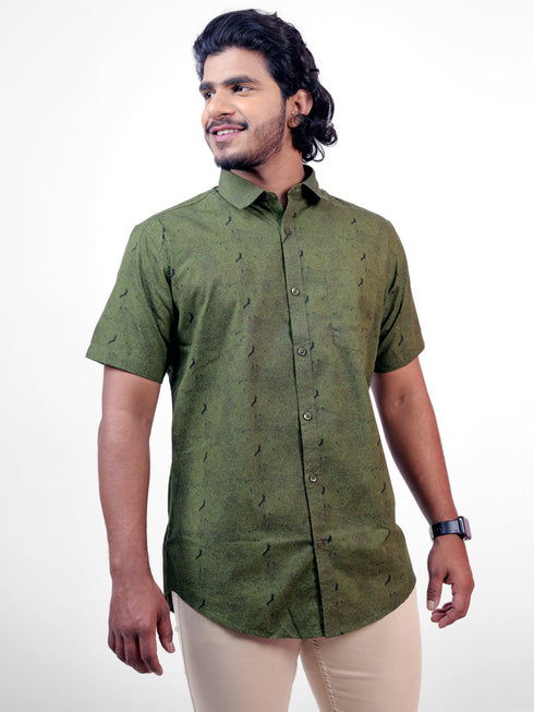 Men Dark Green Printed Sustainable Casual Half Shirt