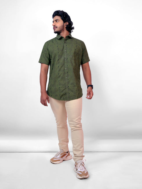 Men Dark Green Printed Sustainable Casual Half Shirt