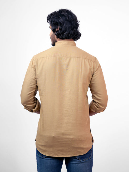 Men Beige Solid Sustainable Casual Full Shirt