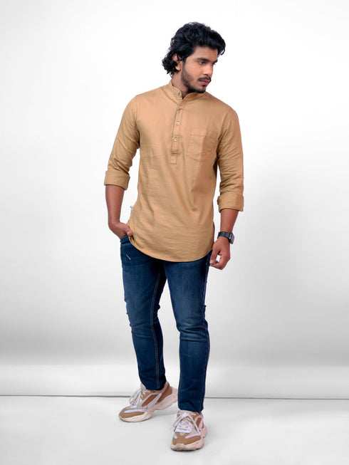 Men Beige Solid Sustainable Casual Full Shirt