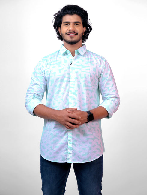 Men Aqua Printed Sustainable Casual Full Shirt