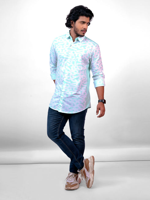 Men Aqua Printed Sustainable Casual Full Shirt