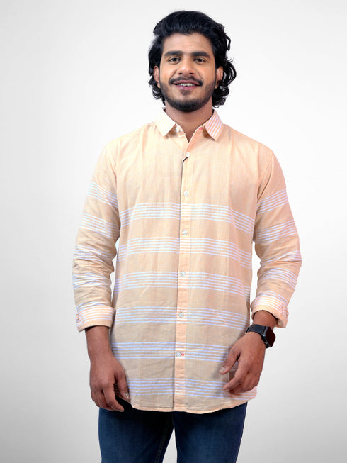 Men Peach Striped Sustainable Casual Full Shirt
