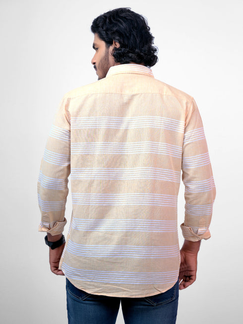 Men Peach Striped Sustainable Casual Full Shirt