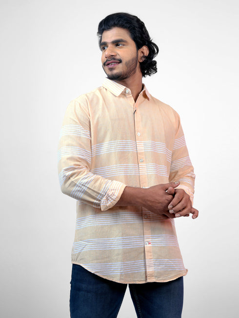 Men Peach Striped Sustainable Casual Full Shirt