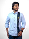 Men Sky Blue Typography Sustainable Casual Full Shirt