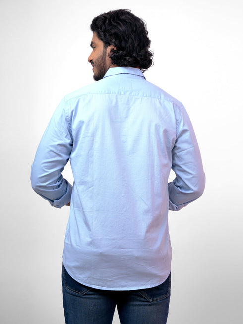 Men Sky Blue Typography Sustainable Casual Full Shirt