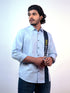 Men Sky Blue Typography Sustainable Casual Full Shirt