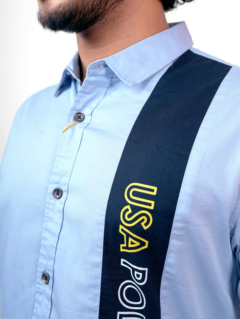 Men Sky Blue Typography Sustainable Casual Full Shirt