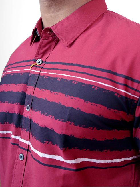 Men maroon Striped Sustainable Casual Full Shirt