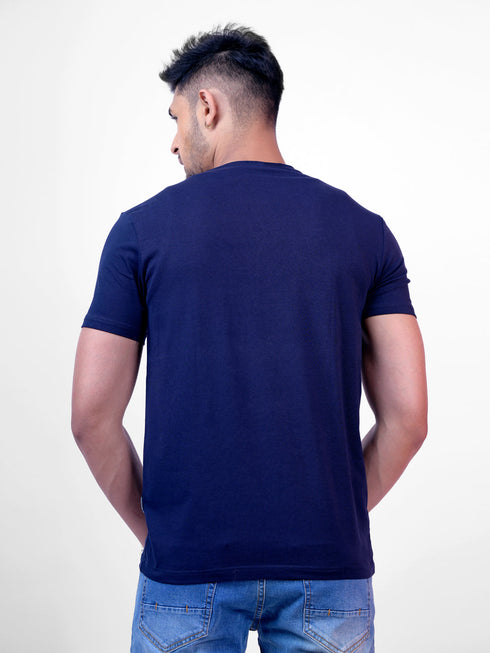 Men Navy Typography regular Fit casual T-Shirt