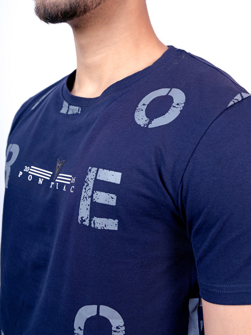 Men Navy Typography regular Fit casual T-Shirt