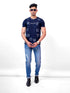 Men Navy Typography regular Fit casual T-Shirt