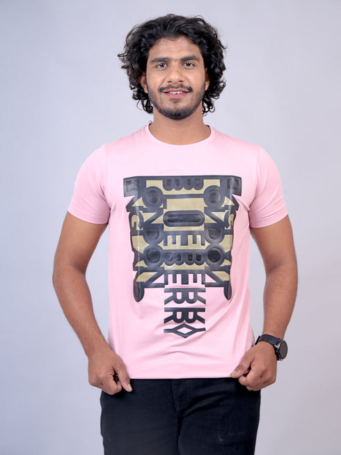 Men Light Pink Graphic Print Regular Fit Casual T-Shirt