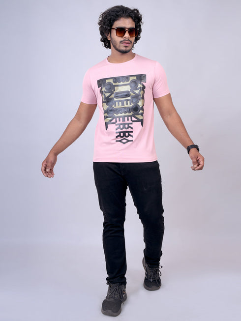 Men Light Pink Graphic Print Regular Fit Casual T-Shirt